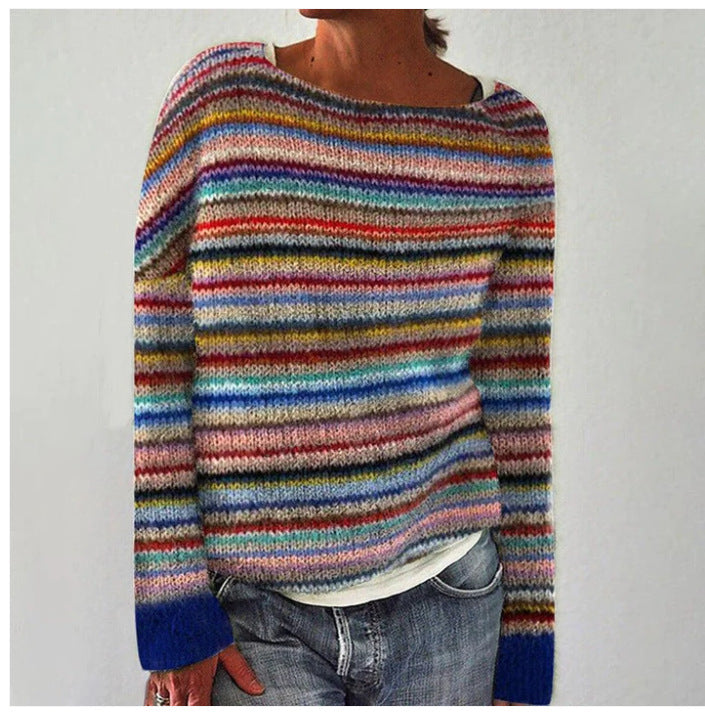 Damen-Langarmpullover mit Streifen 1