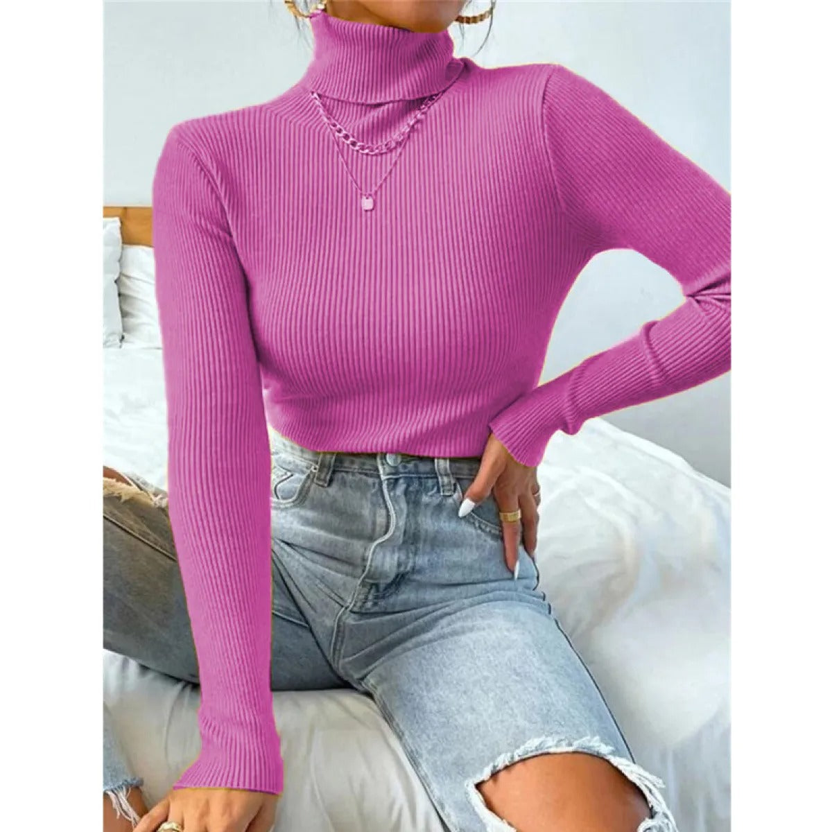 Damen-Rollkragenpullover mit Rippstrickbündchen, tailliert 7