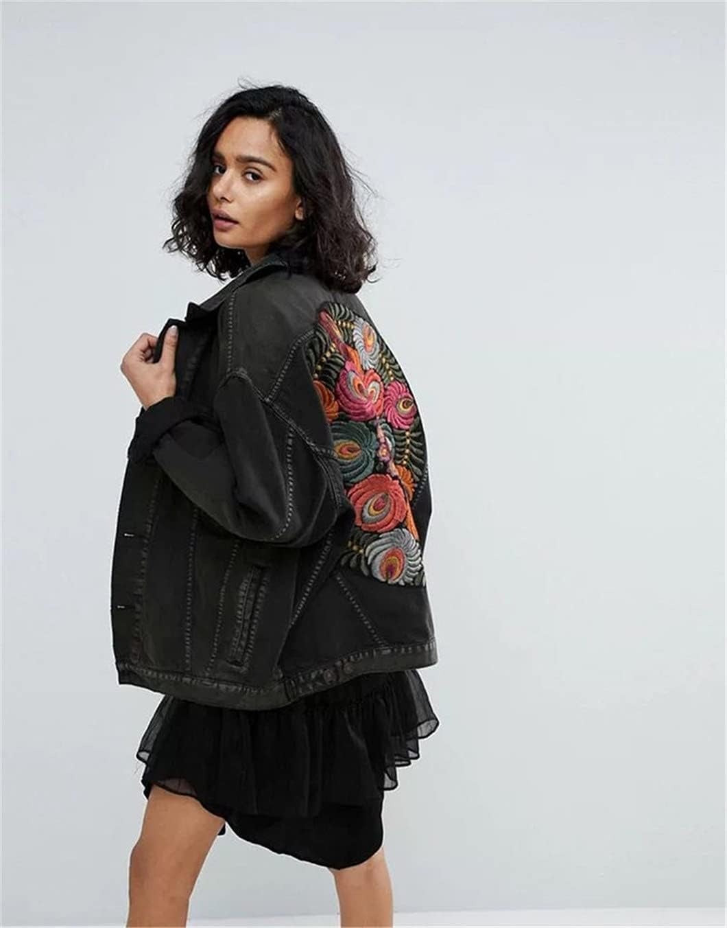 Damen -Bestickte Jeansjacke