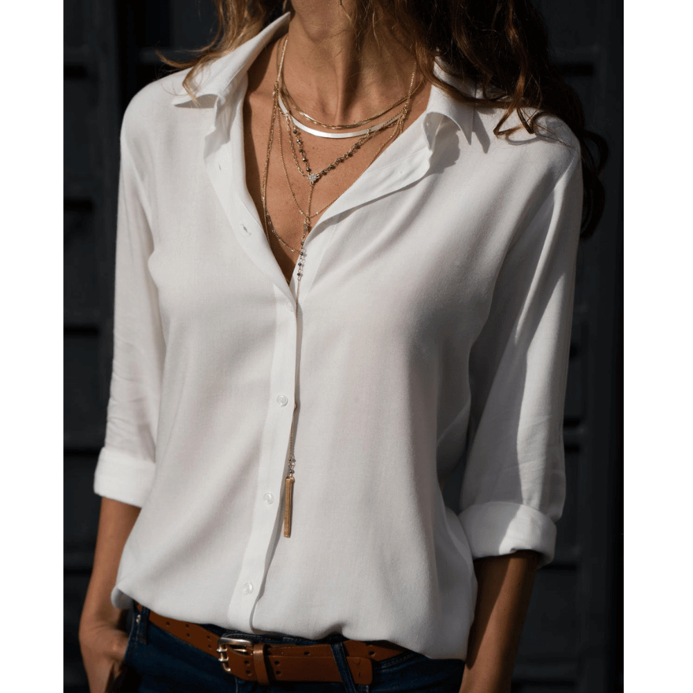 Damen Langarm Bluse mit Reversknopf Vorn