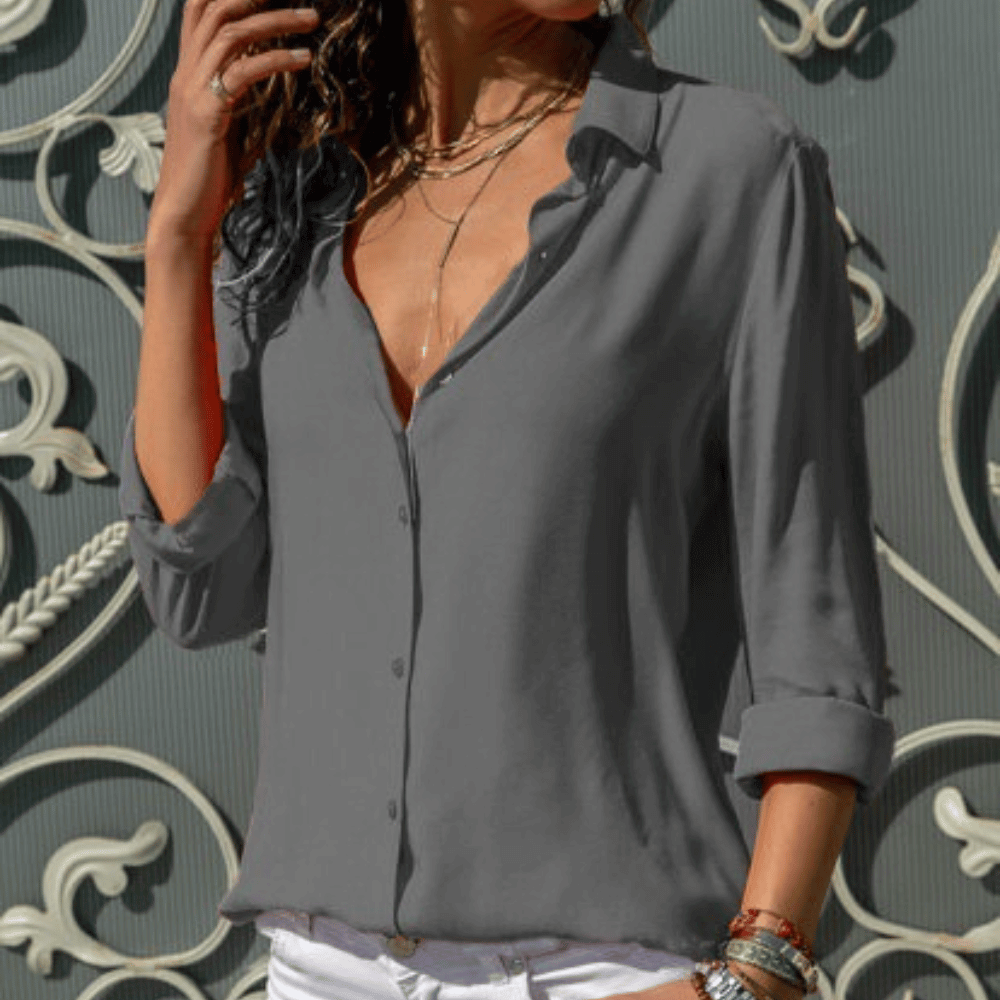 Damen Langarm Bluse mit Reversknopf Vorn