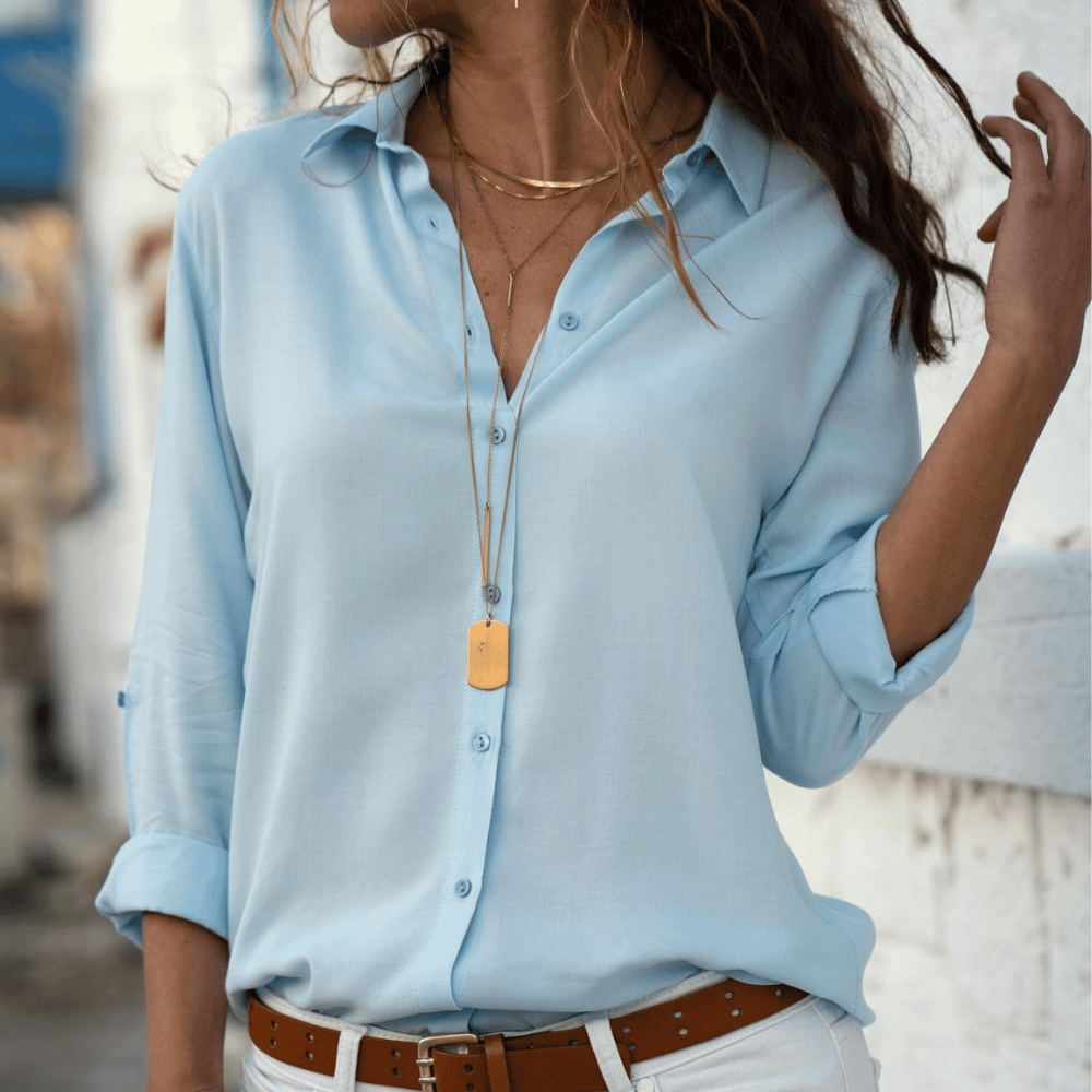 Damen Langarm Bluse mit Reversknopf Vorn