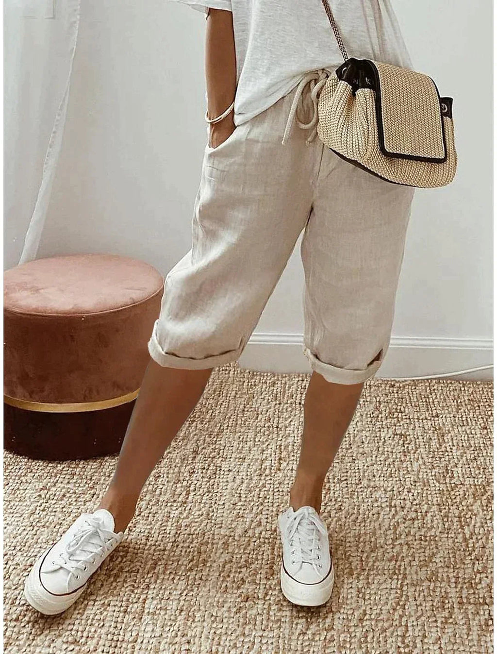 Damen Bequeme Stoffhose mit Vielseitigem Design für Warme Tage 0