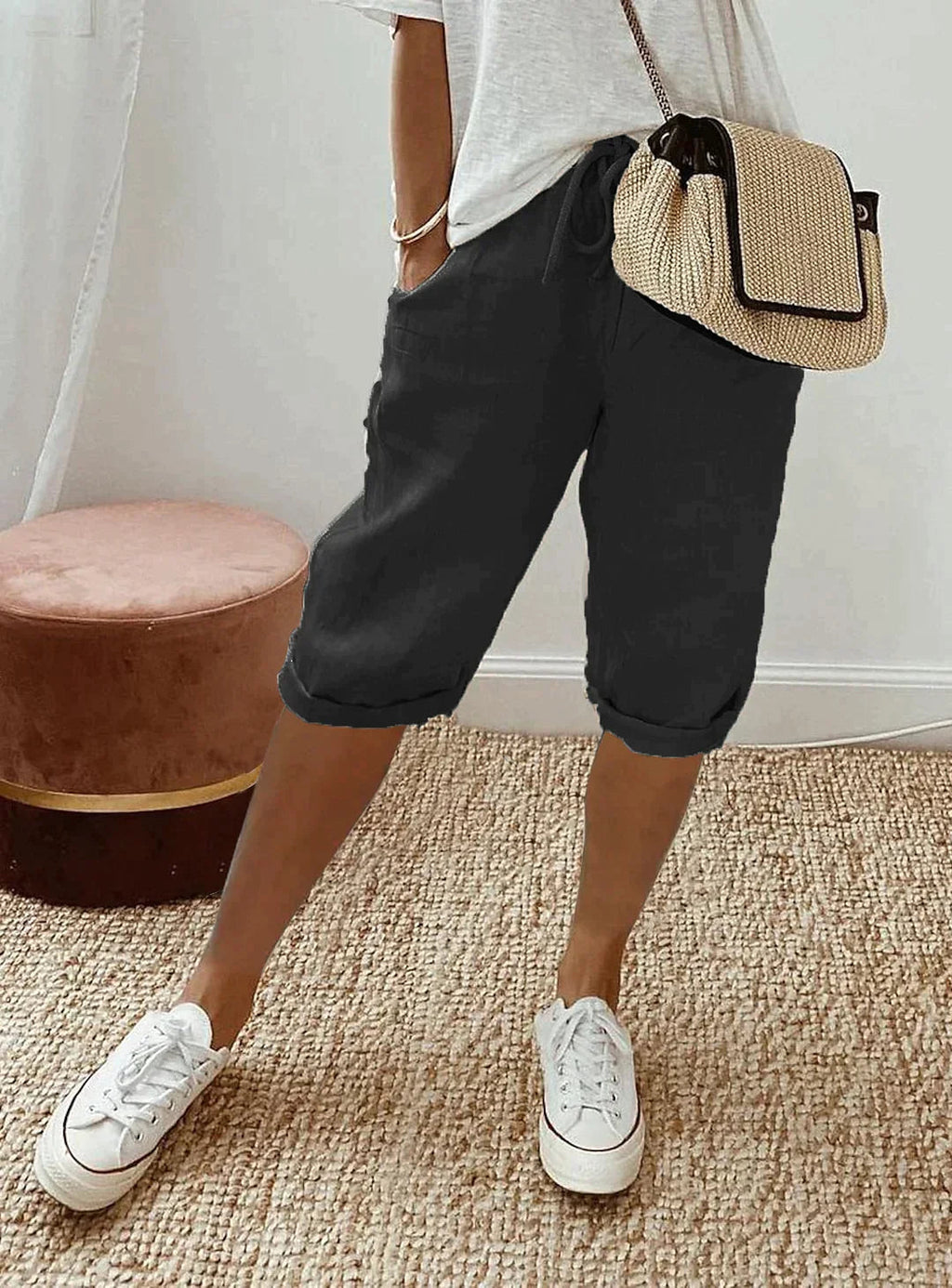 Damen Bequeme Stoffhose mit Vielseitigem Design für Warme Tage 1