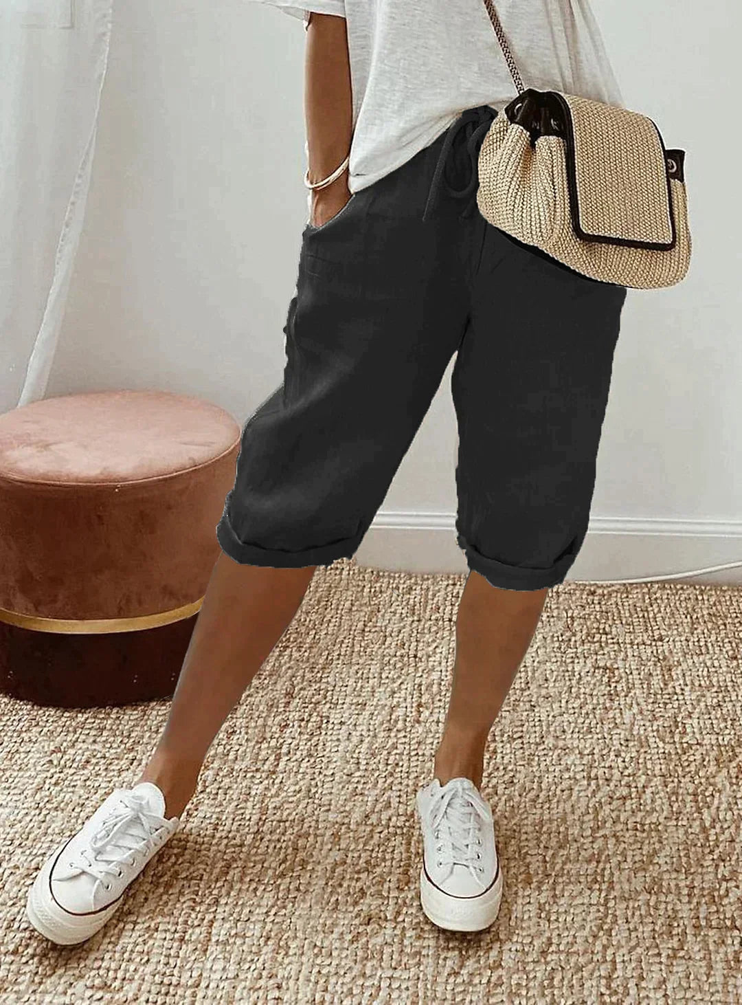 Damen Bequeme Stoffhose mit Vielseitigem Design für Warme Tage 1