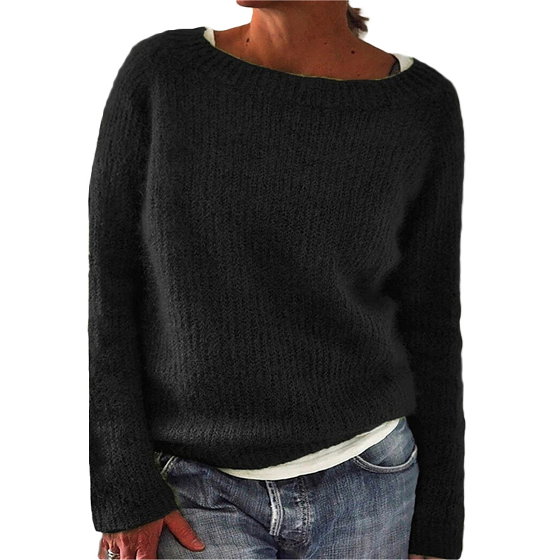 Damen lockere Passform Pullover, Solide Langärmelig