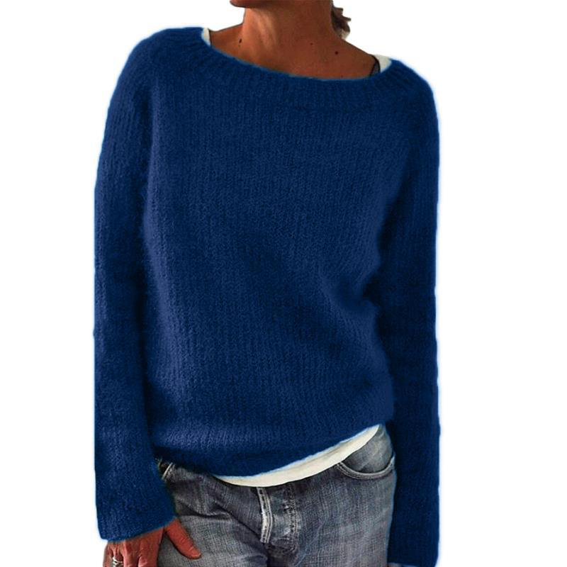 Damen lockere Passform Pullover, Solide Langärmelig