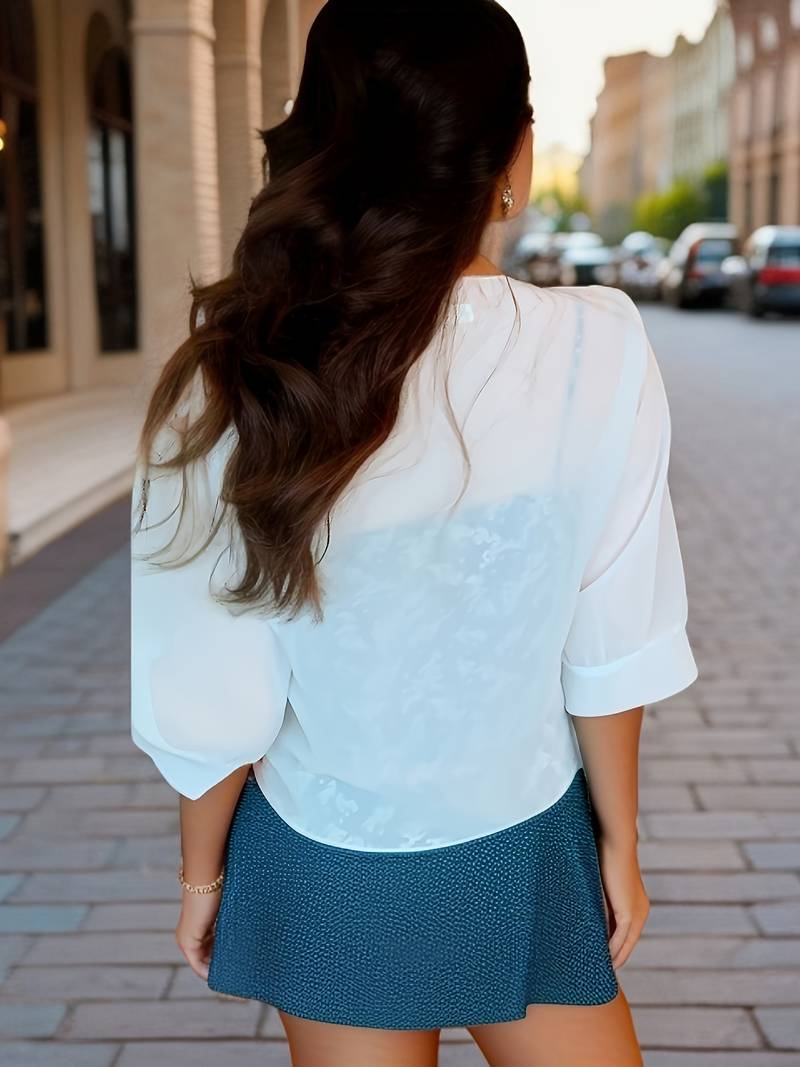 Damen Bluse mit Offenem Vorderdesign für Vielseitige Outfits 2