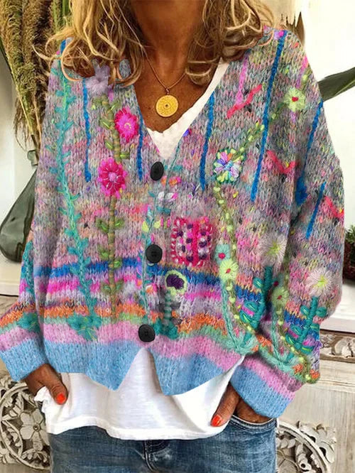 Damen Lässiger Cardigan langen Ärmeln mit Blumenmuster