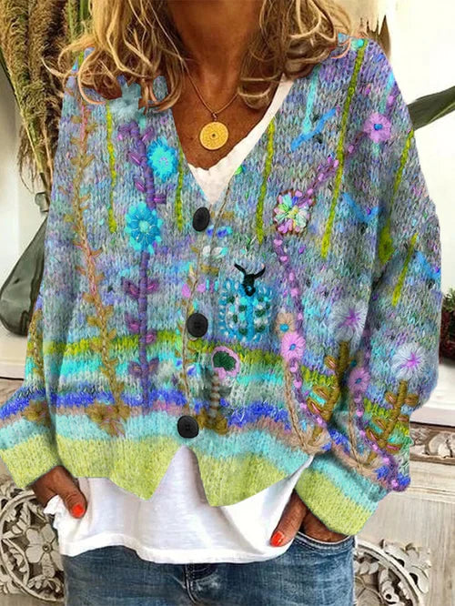 Damen Lässiger Cardigan langen Ärmeln mit Blumenmuster