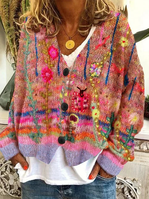 Damen Lässiger Cardigan langen Ärmeln mit Blumenmuster