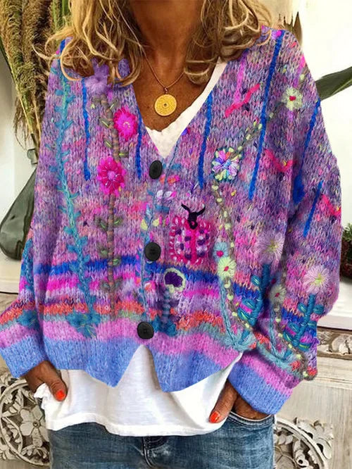 Damen Lässiger Cardigan langen Ärmeln mit Blumenmuster