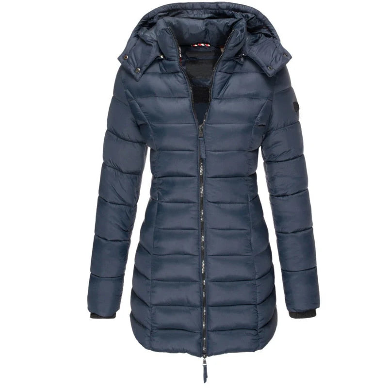 Damen Mittellange Daunenjacke mit Kapuze
