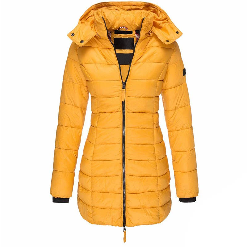 Damen Mittellange Daunenjacke mit Kapuze