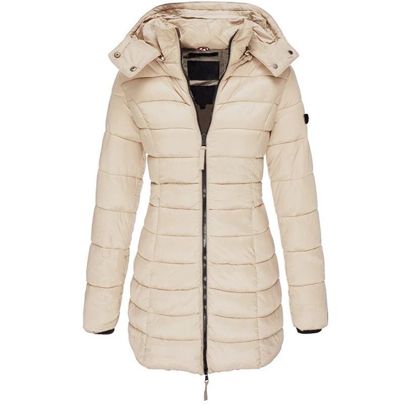 Damen Mittellange Daunenjacke mit Kapuze