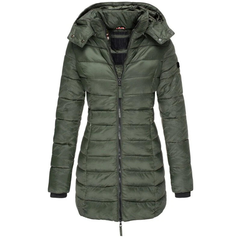 Damen Mittellange Daunenjacke mit Kapuze