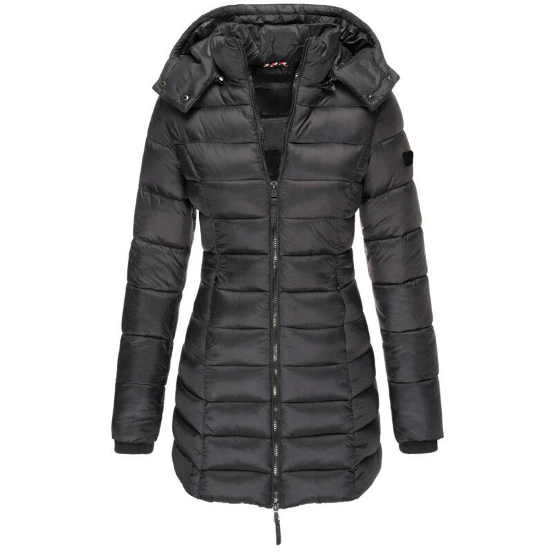 Damen Mittellange Daunenjacke mit Kapuze