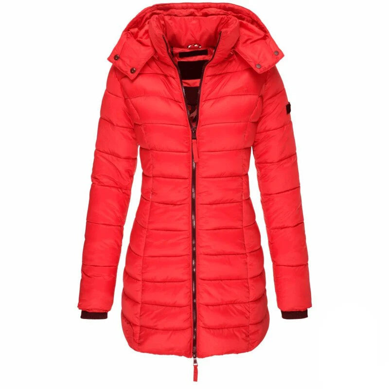 Damen Mittellange Daunenjacke mit Kapuze