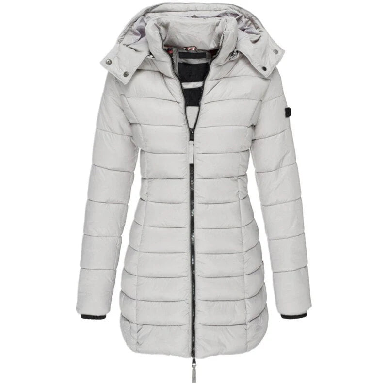 Damen Mittellange Daunenjacke mit Kapuze