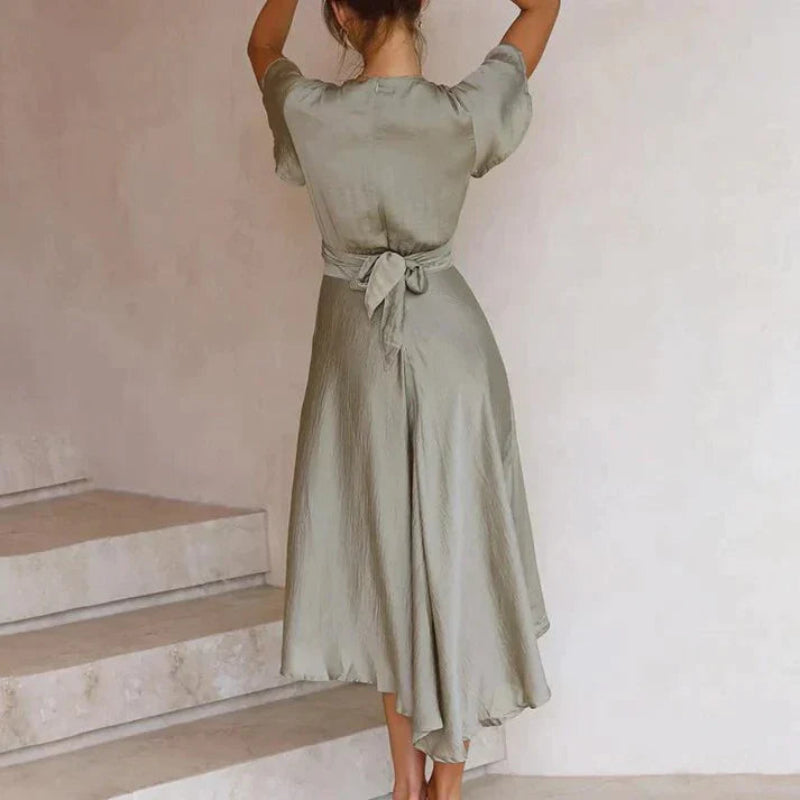 Damen Midikleid mit Tiefem V-Ausschnitt | Vordere Bindung