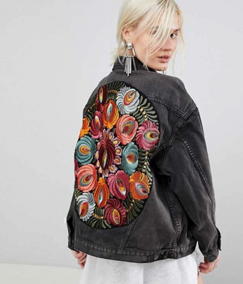 Damen -Bestickte Jeansjacke