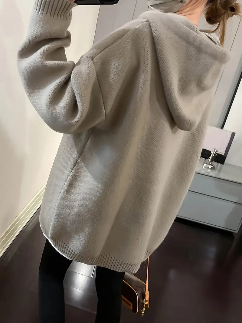 Damen Langarm-Kapuzenpullover mit Lächel-Design und Kordelzug