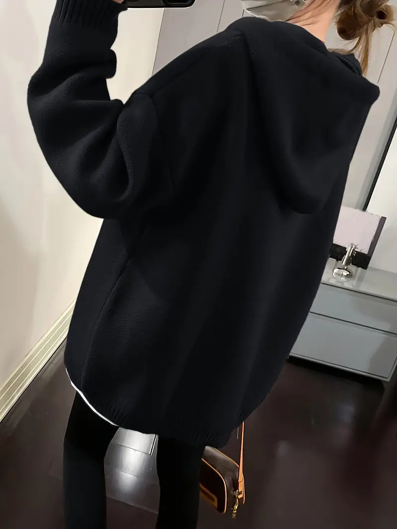 Damen Langarm-Kapuzenpullover mit Lächel-Design und Kordelzug