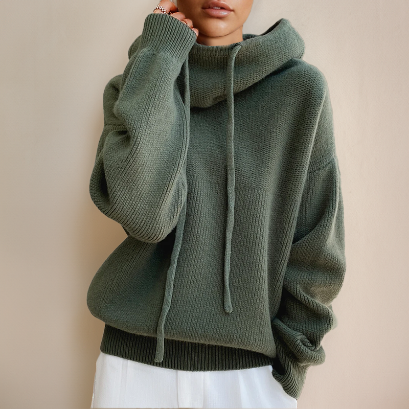 Damen Solide Langarmpullover mit Kapuze