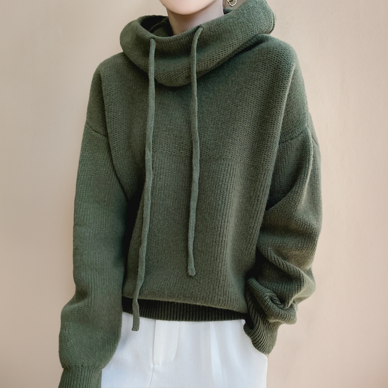 Damen Solide Langarmpullover mit Kapuze