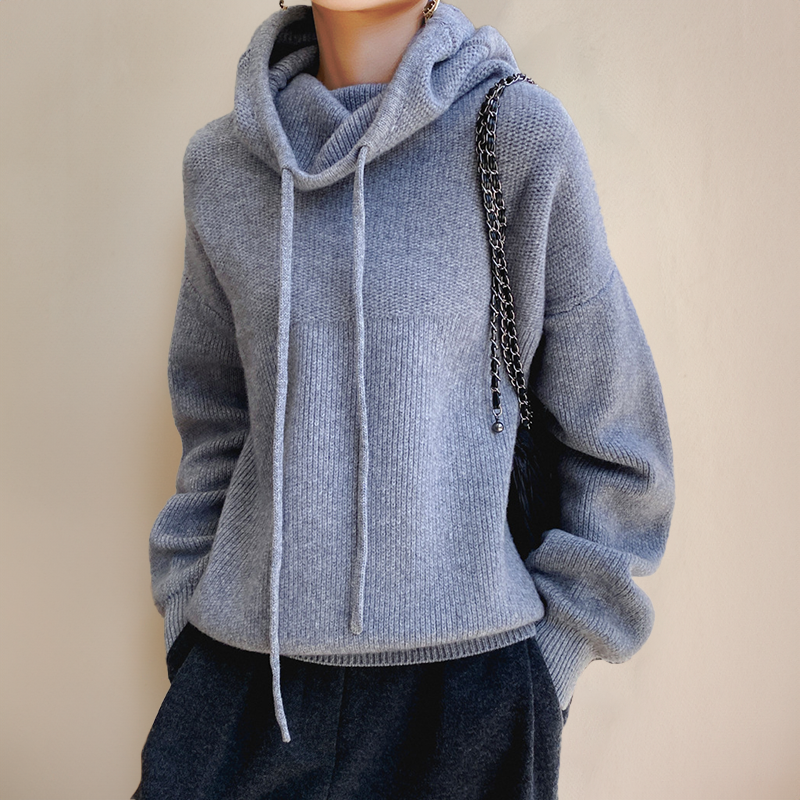 Damen Solide Langarmpullover mit Kapuze