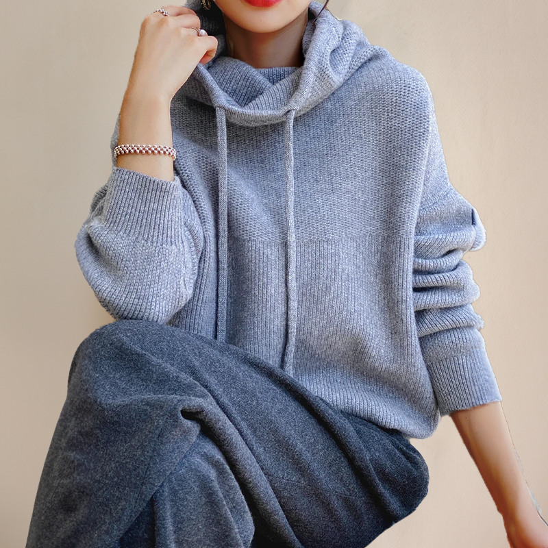 Damen Solide Langarmpullover mit Kapuze