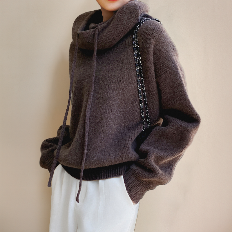 Damen Solide Langarmpullover mit Kapuze