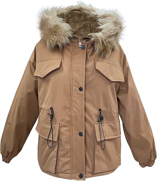 Damen Kurzer Parka mit pelzbesetzter Kapuze