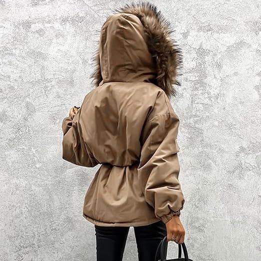 Damen Kurzer Parka mit pelzbesetzter Kapuze