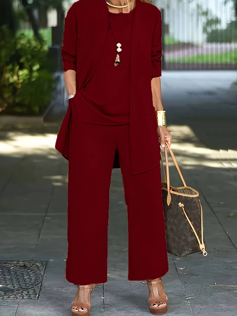 Damen 3-teiliger Set | Cardigan mit Langen Hosen und Oberteil