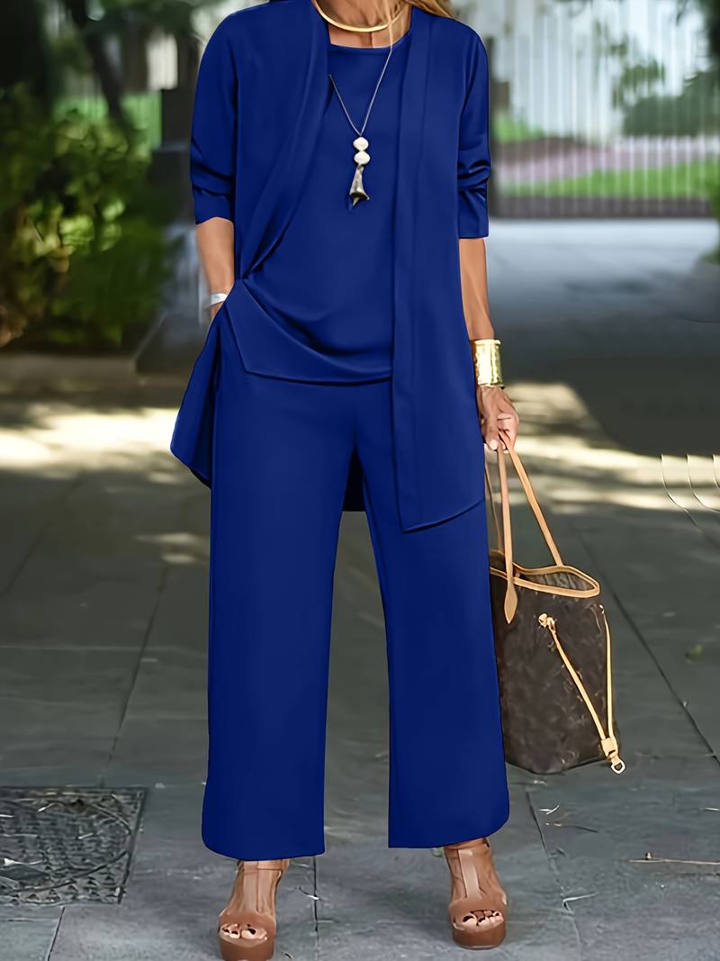 Damen 3-teiliger Set | Cardigan mit Langen Hosen und Oberteil