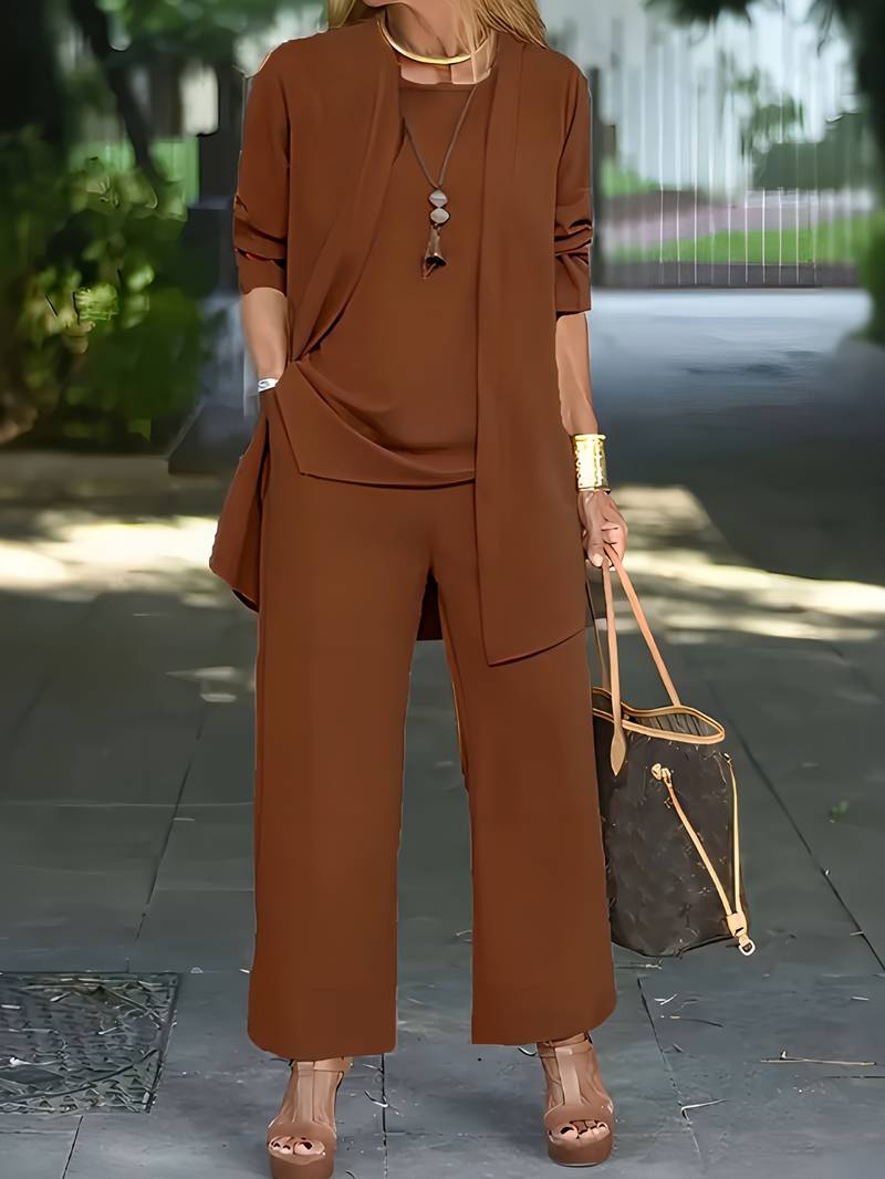 Damen 3-teiliger Set | Cardigan mit Langen Hosen und Oberteil