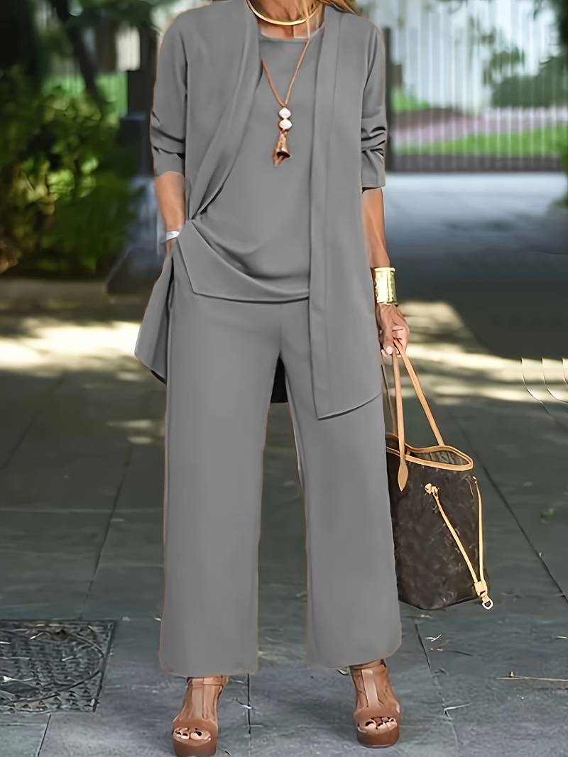 Damen 3-teiliger Set | Cardigan mit Langen Hosen und Oberteil