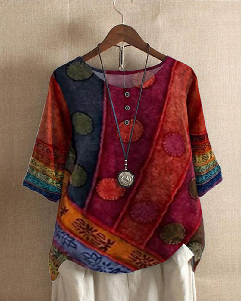 Damen Lässiges Halbarm-Top mit Digitalem Print
