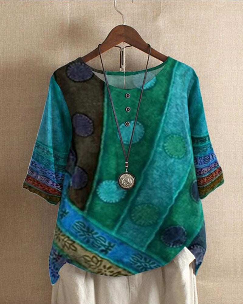 Damen Lässiges Halbarm-Top mit Digitalem Print
