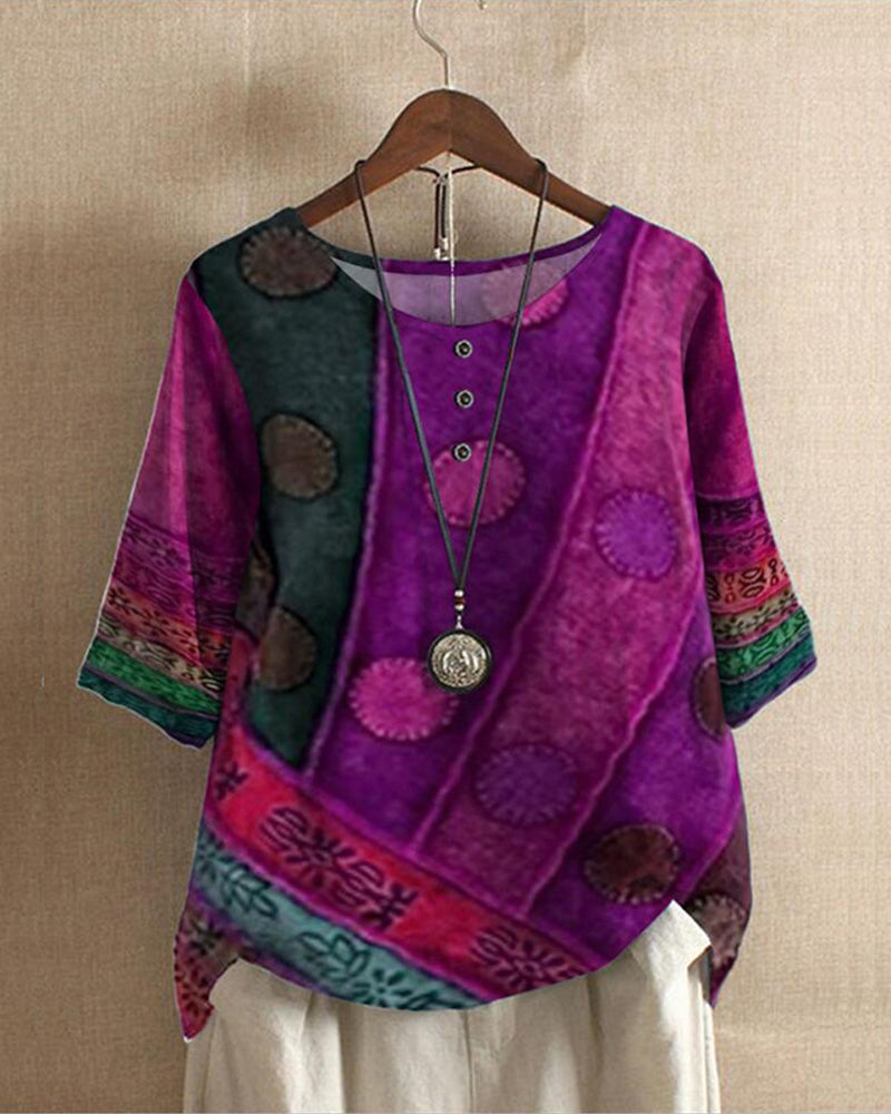 Damen Lässiges Halbarm-Top mit Digitalem Print