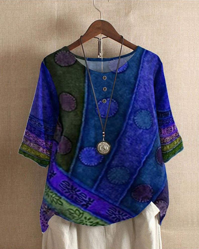Damen Lässiges Halbarm-Top mit Digitalem Print