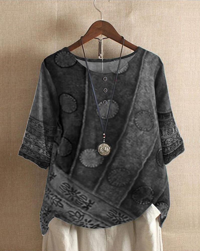 Damen Lässiges Halbarm-Top mit Digitalem Print