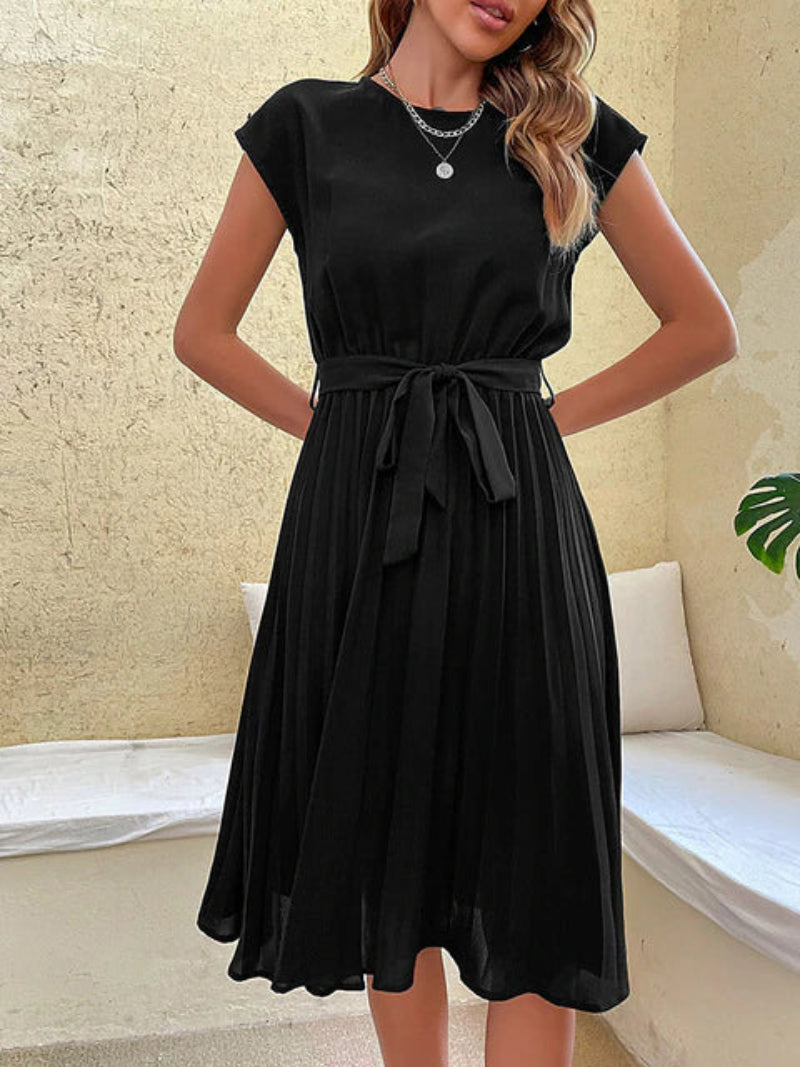 Damen Plissiertes Midikleid mit Kurzärmeln