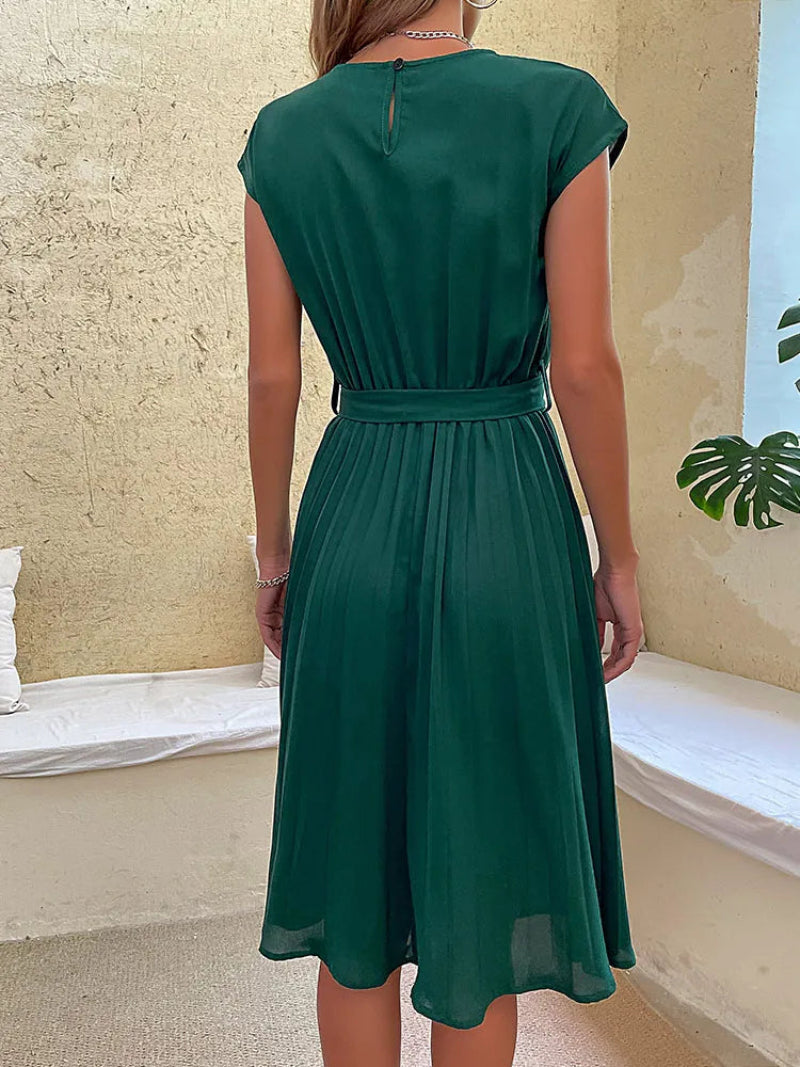 Damen Plissiertes Midikleid mit Kurzärmeln