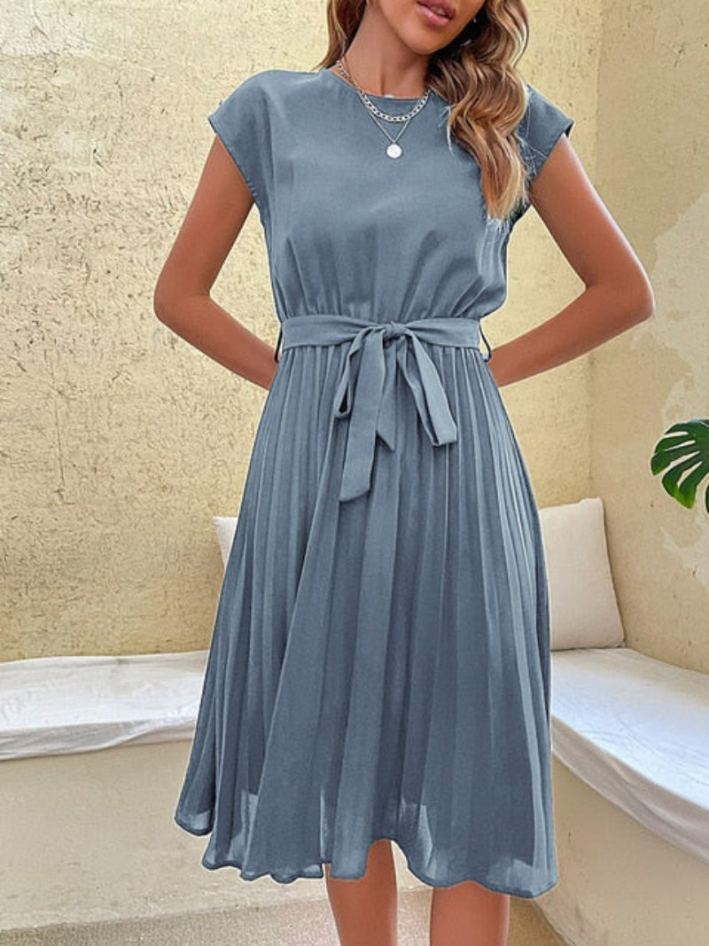 Damen Plissiertes Midikleid mit Kurzärmeln