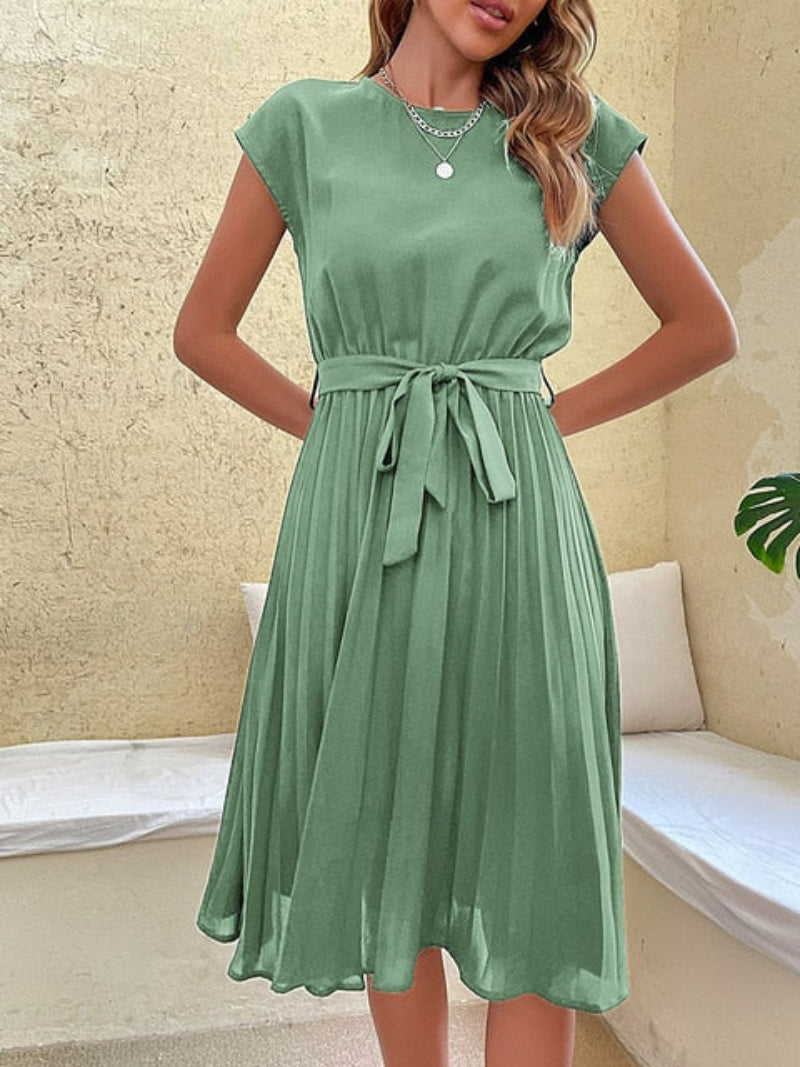 Damen Plissiertes Midikleid mit Kurzärmeln
