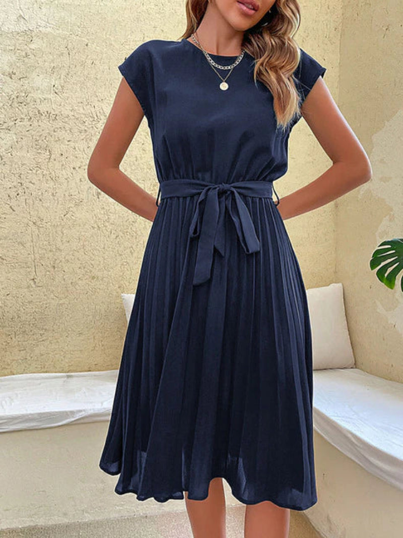 Damen Plissiertes Midikleid mit Kurzärmeln