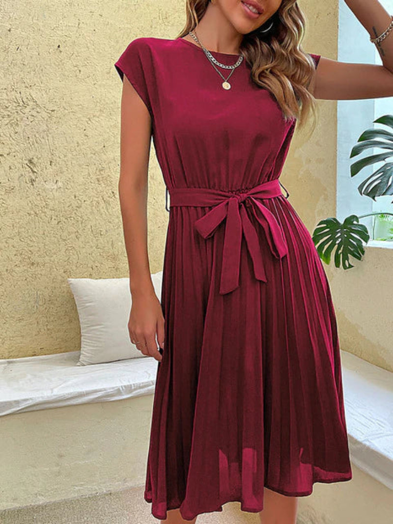 Damen Plissiertes Midikleid mit Kurzärmeln