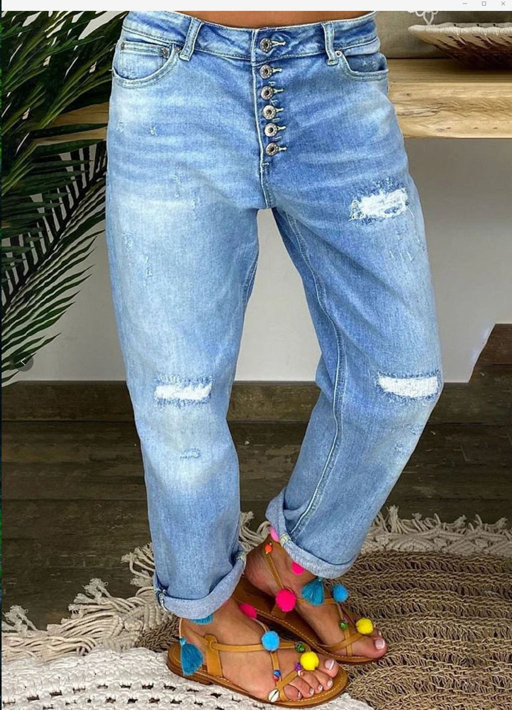 Damen Lockere Baggy Jeans mit Knopfleiste